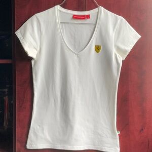 Women’s official Ferrari White V-Neck Tee with Logo / Size S